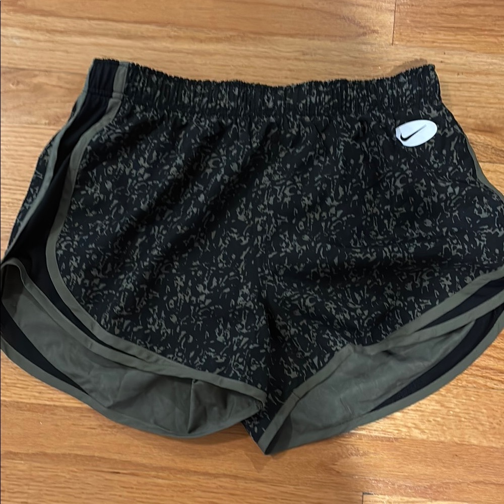 Nike Black & Hunter Green Athletic Shorts with Curved Hem